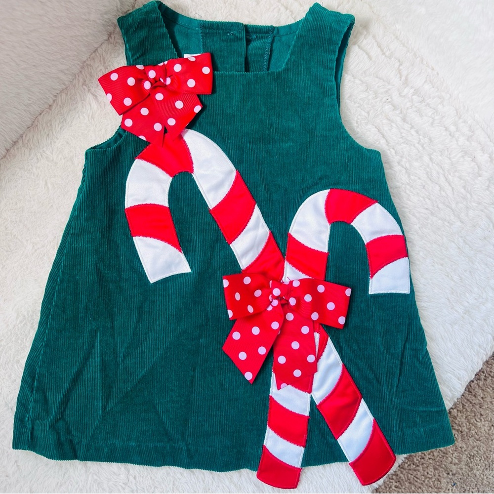 🎄 Bonnie Baby Green Corduroy Holiday Dress – 12M
